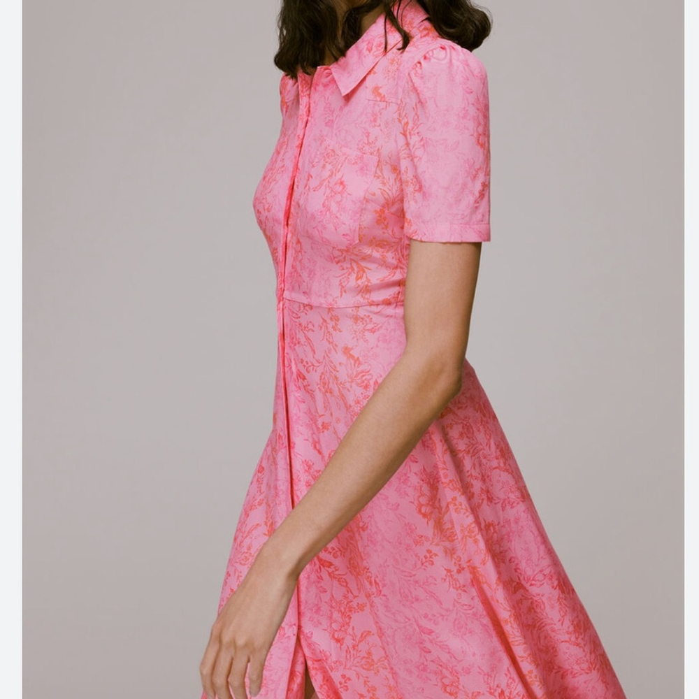 Whistles Robyn baroque-print woven midi shirt dress in pink/multi - Picture 6 of 13